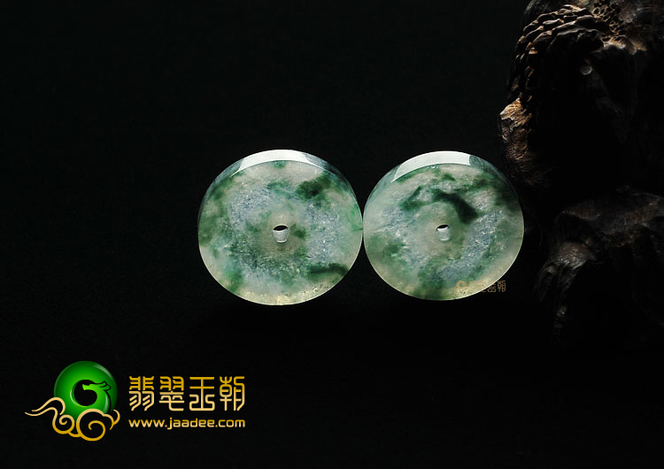 冰种飘花缅甸翡翠A货平安扣挂件(一对)