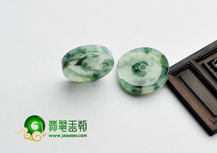 冰种飘花缅甸翡翠A货平安扣挂件(一对)