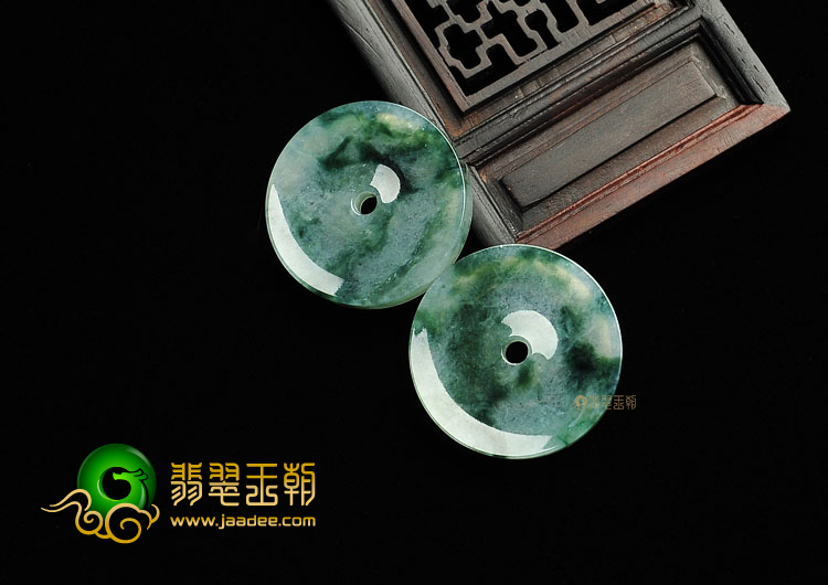 冰种飘花缅甸翡翠A货平安扣挂件(一对)