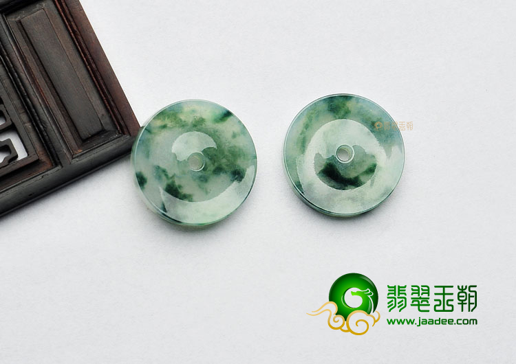 冰种飘花缅甸翡翠A货平安扣挂件(一对)