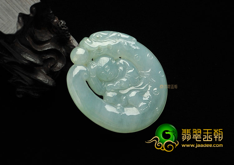糯冰种晴水缅甸翡翠A货童子挂件
