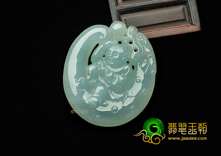 糯冰种晴水缅甸翡翠A货童子挂件