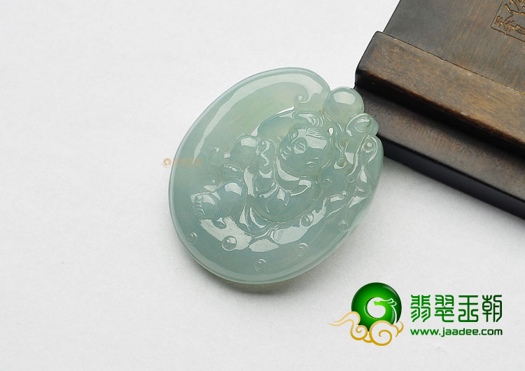 糯冰种晴水缅甸翡翠A货童子挂件