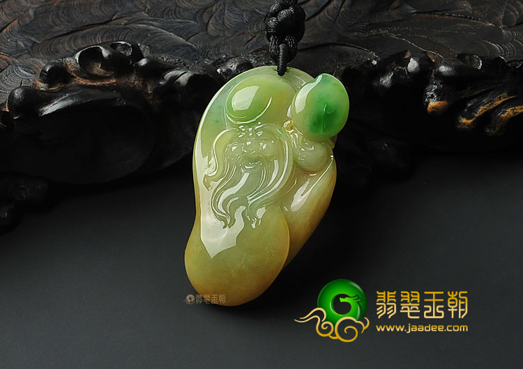 糯冰种黄加绿缅甸翡翠A货寿星挂件