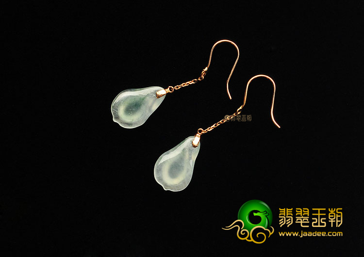 冰种飘花缅甸翡翠A货镶玫瑰金玉兰花耳坠