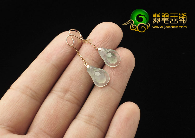 冰种飘花缅甸翡翠A货镶玫瑰金玉兰花耳坠