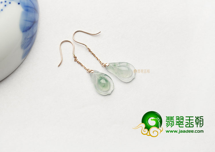 冰种飘花缅甸翡翠A货镶玫瑰金玉兰花耳坠