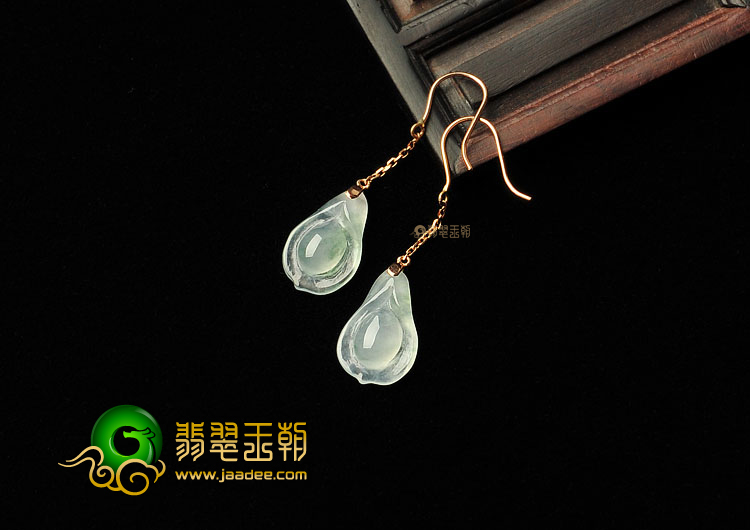 冰种飘花缅甸翡翠A货镶玫瑰金玉兰花耳坠