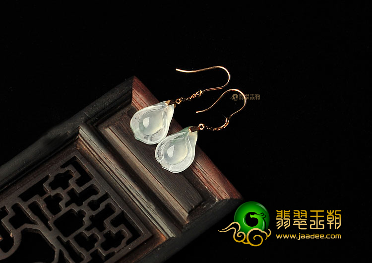 冰种飘花缅甸翡翠A货镶玫瑰金玉兰花耳坠