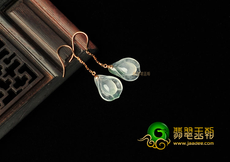 冰种飘花缅甸翡翠A货镶玫瑰金玉兰花耳坠