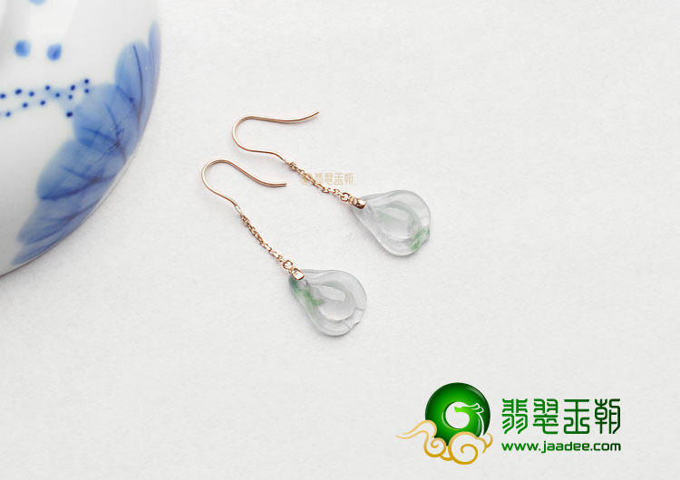 冰种飘花缅甸翡翠A货镶玫瑰金玉兰花耳坠