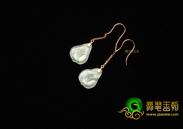 冰种飘花缅甸翡翠A货镶玫瑰金玉兰花耳坠