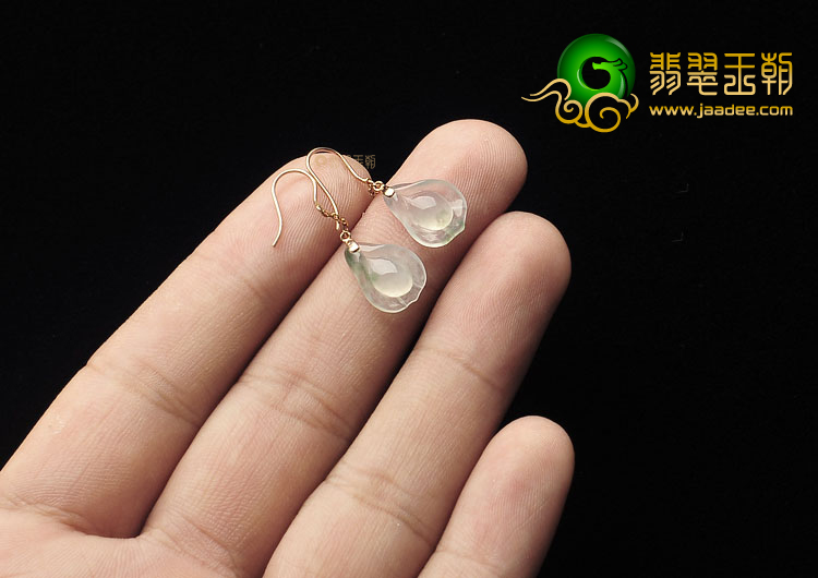 冰种飘花缅甸翡翠A货镶玫瑰金玉兰花耳坠