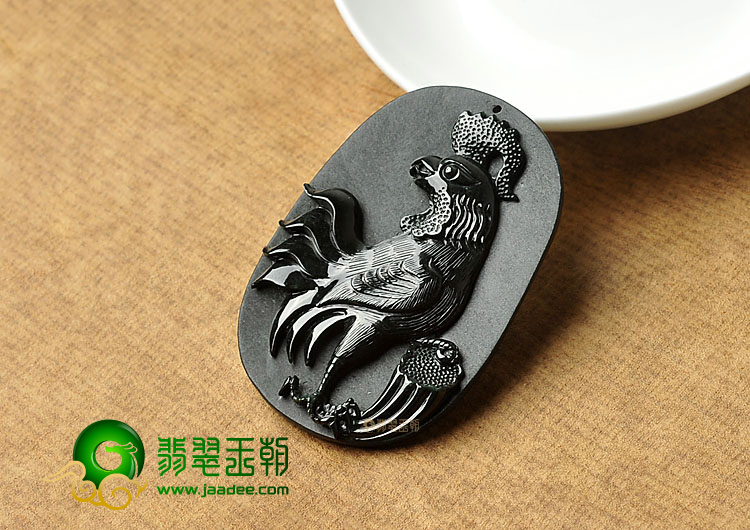 糯冰种墨翠缅甸翡翠A货官上加官挂件