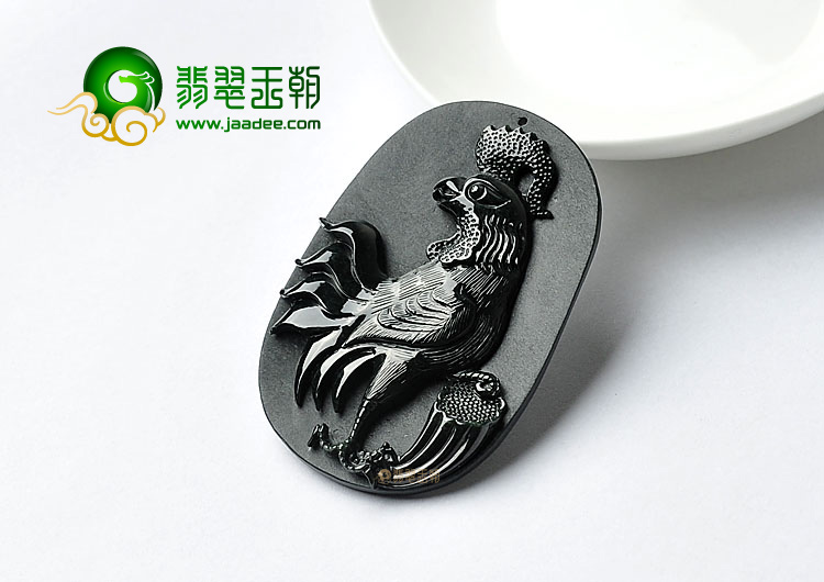 糯冰种墨翠缅甸翡翠A货官上加官挂件