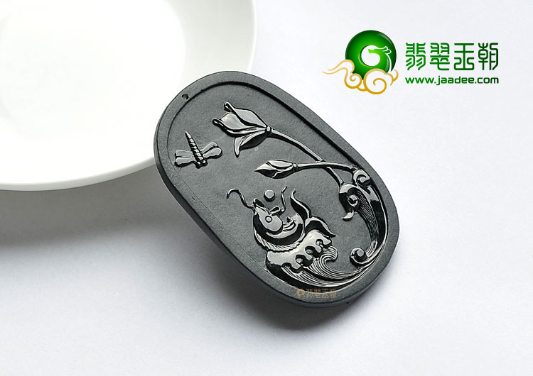 糯冰种墨翠缅甸翡翠A货官上加官挂件