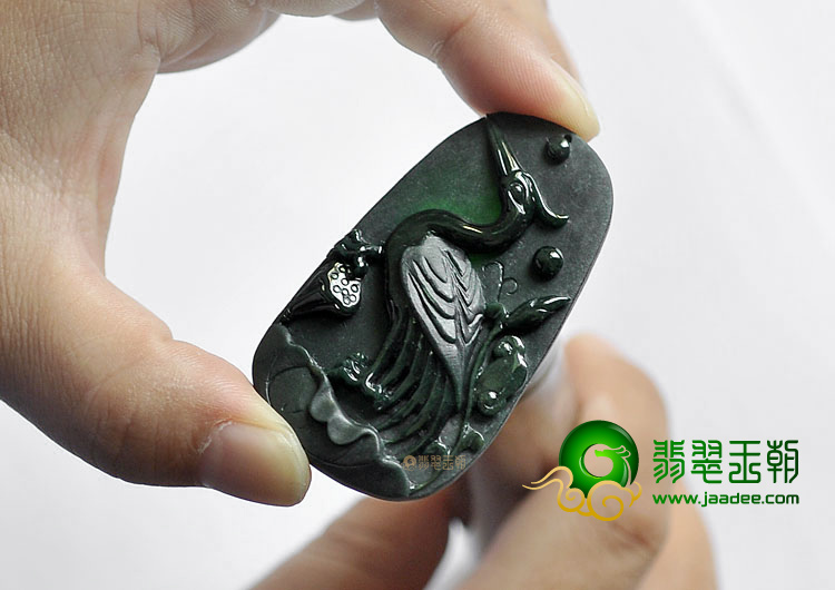 糯冰种墨翠缅甸翡翠A货一路连科挂件