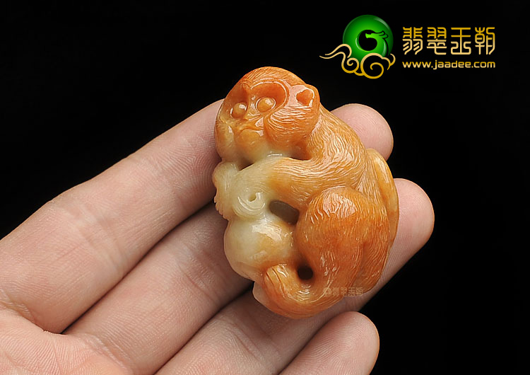 糯冰种红黄翡缅甸翡翠A货灵猴献寿挂件