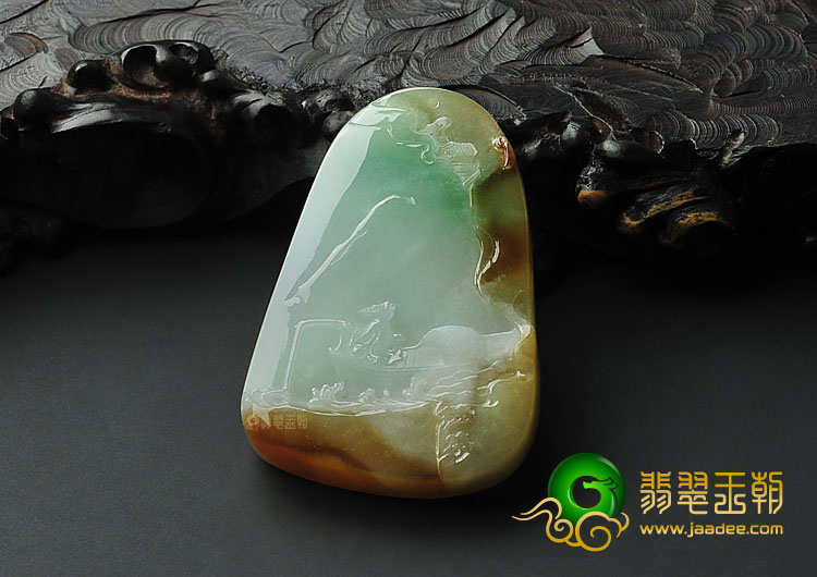 冰种三彩缅甸翡翠A货独钓寒江挂件