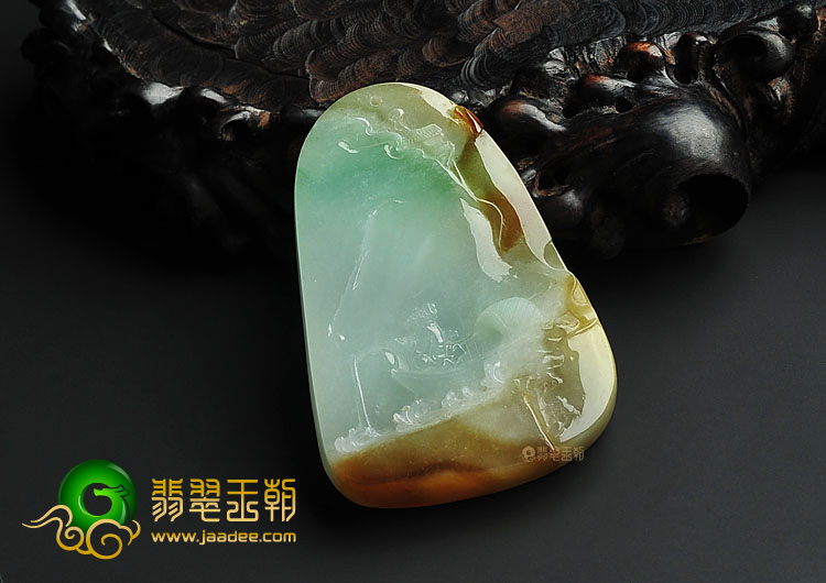 冰种三彩缅甸翡翠A货独钓寒江挂件