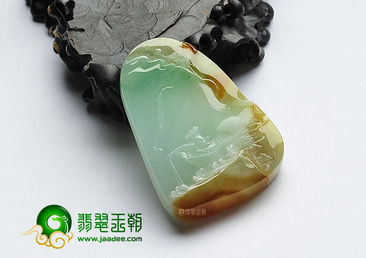冰种三彩缅甸翡翠A货独钓寒江挂件