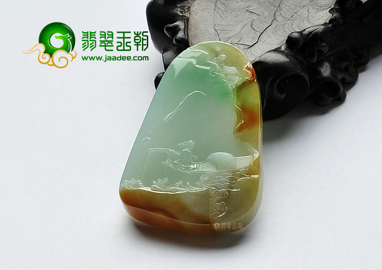 冰种三彩缅甸翡翠A货独钓寒江挂件
