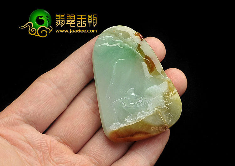 冰种三彩缅甸翡翠A货独钓寒江挂件