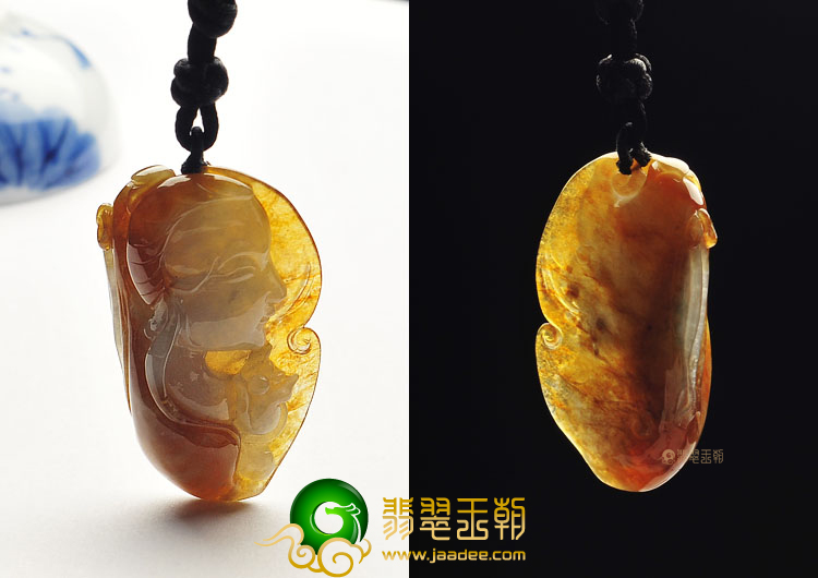 糯冰种褐黄翡缅甸翡翠A货美女挂件