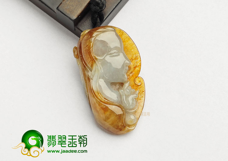 糯冰种褐黄翡缅甸翡翠A货美女挂件