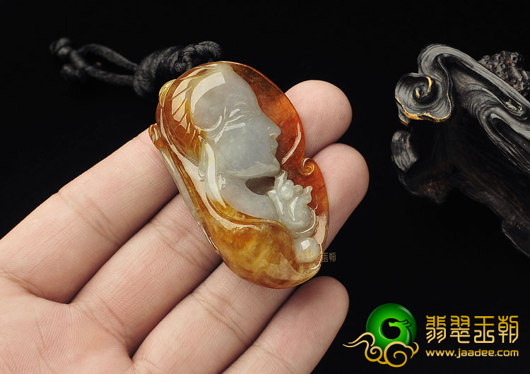糯冰种褐黄翡缅甸翡翠A货美女挂件