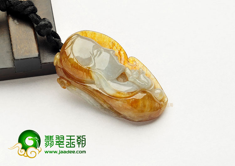 糯冰种褐黄翡缅甸翡翠A货美女挂件