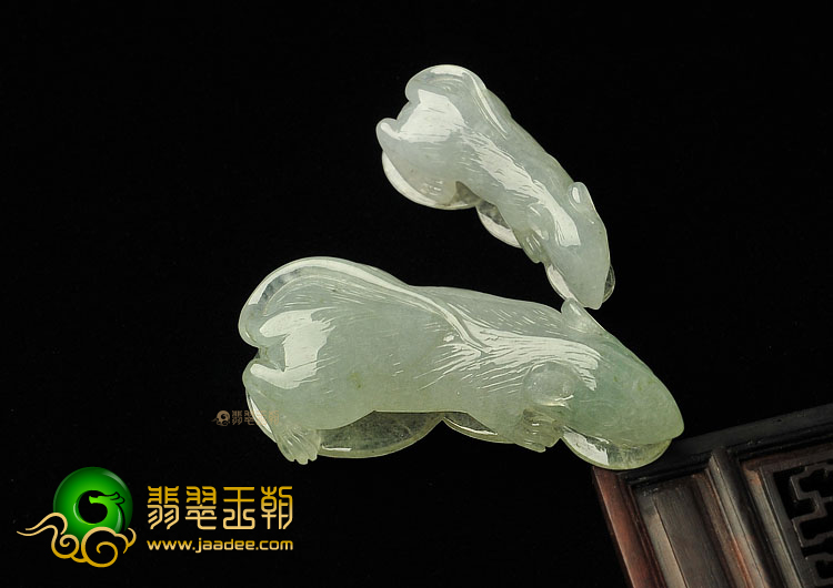 糯冰种晴水缅甸翡翠A货招财玉鼠挂件(一对)