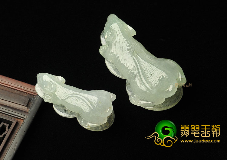 糯冰种晴水缅甸翡翠A货招财玉鼠挂件(一对)