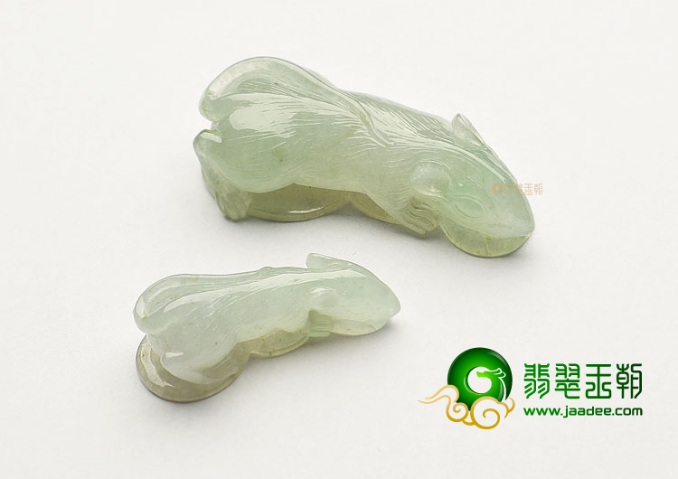 糯冰种晴水缅甸翡翠A货招财玉鼠挂件(一对)