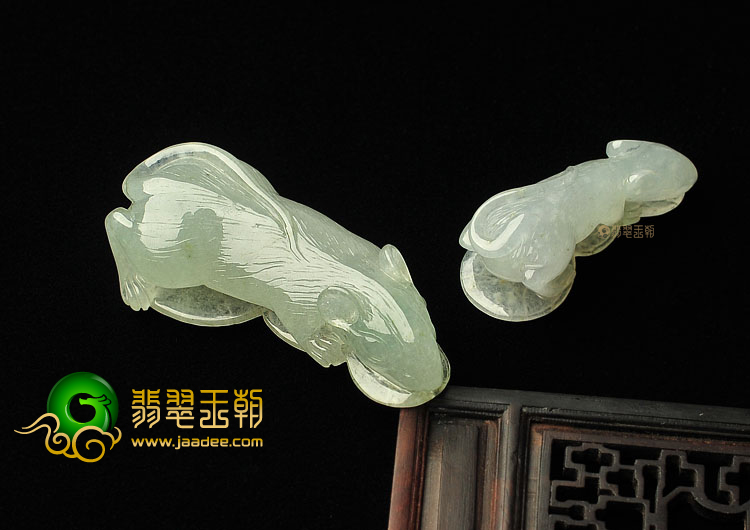 糯冰种晴水缅甸翡翠A货招财玉鼠挂件(一对)