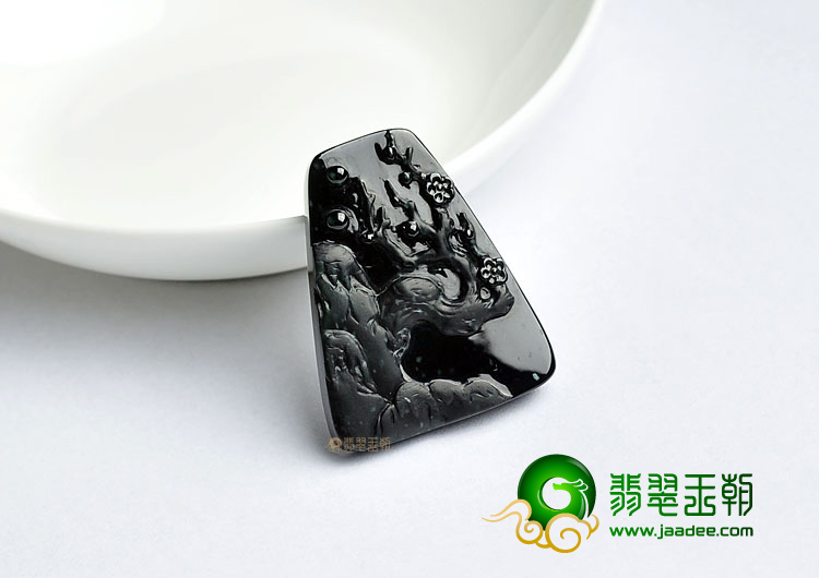 冰种墨翠缅甸翡翠A货凌寒独放挂件