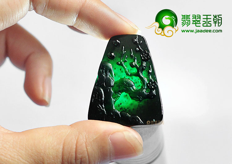 冰种墨翠缅甸翡翠A货凌寒独放挂件