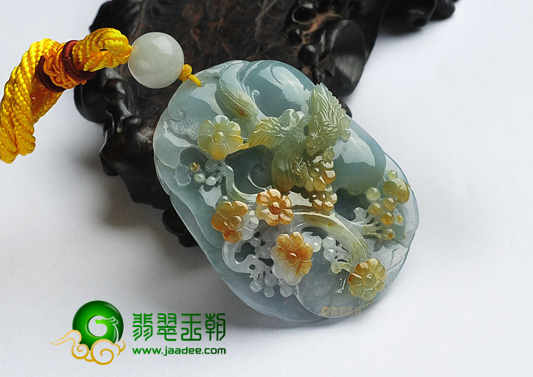 糯冰种晴水褐黄翡缅甸翡翠A货喜上眉梢挂件