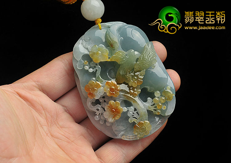 糯冰种晴水褐黄翡缅甸翡翠A货喜上眉梢挂件