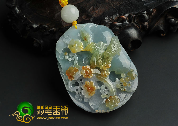 糯冰种晴水褐黄翡缅甸翡翠A货喜上眉梢挂件