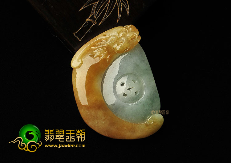 糯冰种晴水褐黄翡缅甸翡翠A货仿古龙挂件