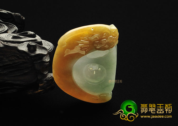 糯冰种晴水褐黄翡缅甸翡翠A货仿古龙挂件