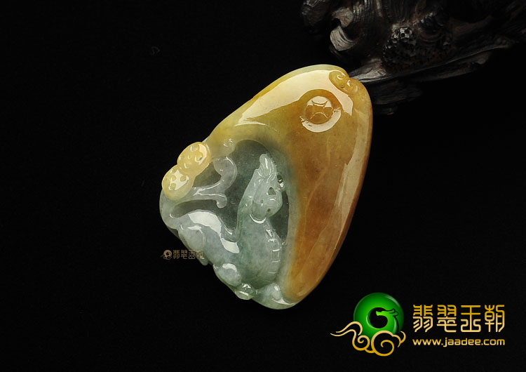 糯冰种晴水褐黄翡缅甸翡翠A货仿古龙挂件