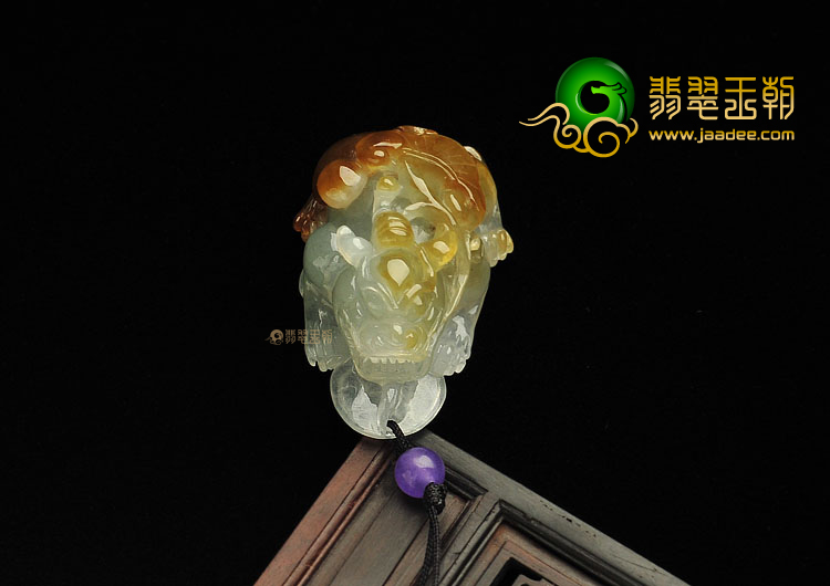 糯冰种褐黄翡缅甸翡翠A货貔貅挂件