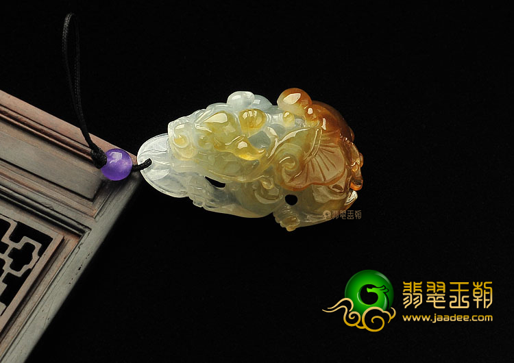 糯冰种褐黄翡缅甸翡翠A货貔貅挂件
