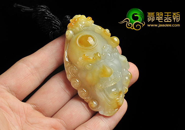 糯冰种褐黄翡缅甸翡翠A货降龙罗汉挂件