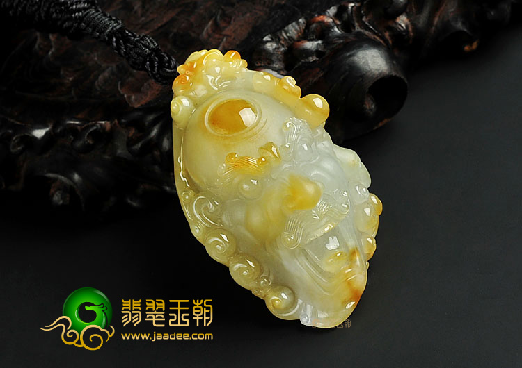 糯冰种褐黄翡缅甸翡翠A货降龙罗汉挂件