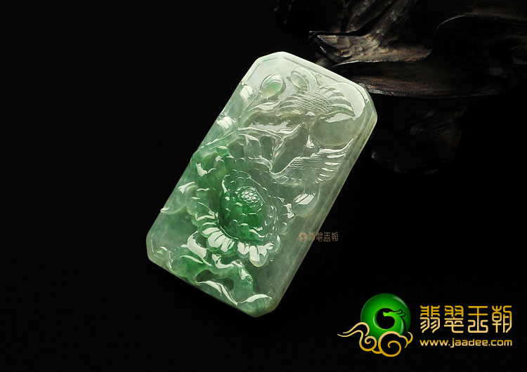糯冰种飘翠缅甸翡翠A货富贵双喜挂件