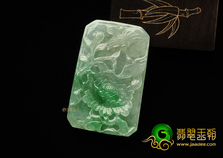 糯冰种飘翠缅甸翡翠A货富贵双喜挂件