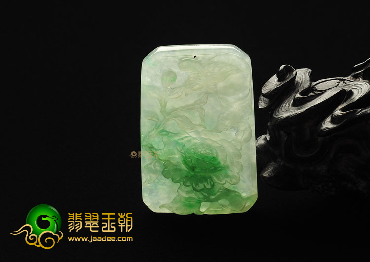 糯冰种飘翠缅甸翡翠A货富贵双喜挂件